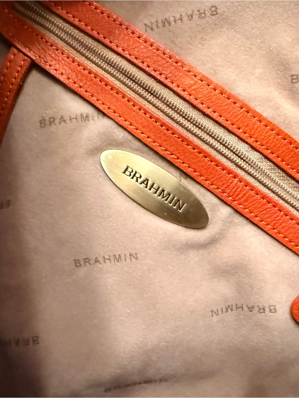 Brahmin Orange Leather Shoulder Bag with Gold Chain Detail - Picture 8 of 9